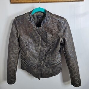 A.B.S. by Allen Schwartz Paisley Embroidered Quilted Faux Leather Jacket Size XS